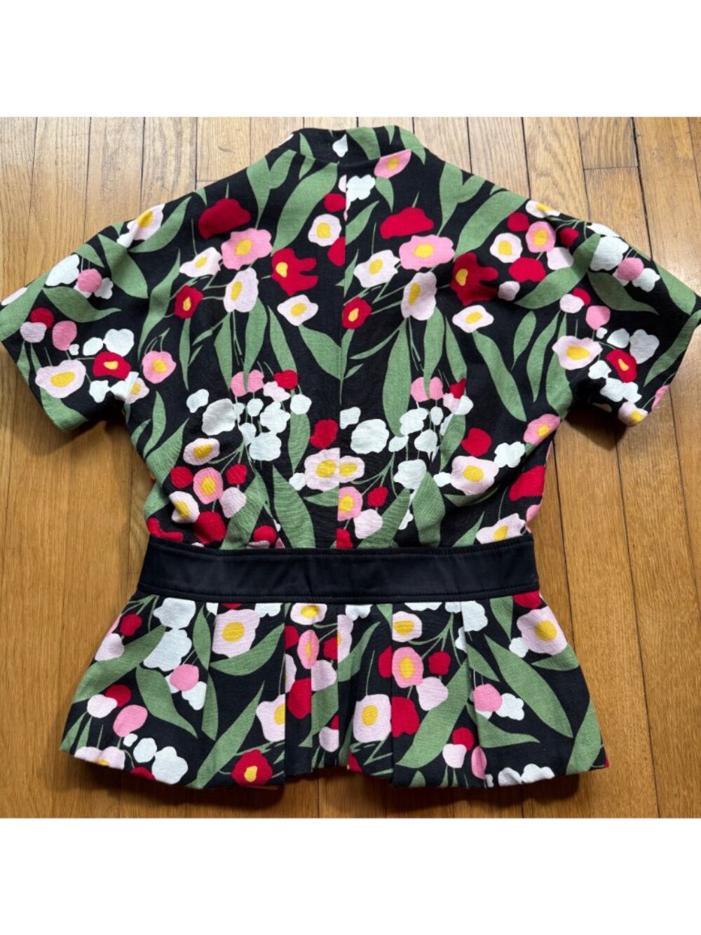 Kenzo Size M Floral Linen Blend Short Sleeve Blazer Jacket with Black Belt - Picture 12 of 16